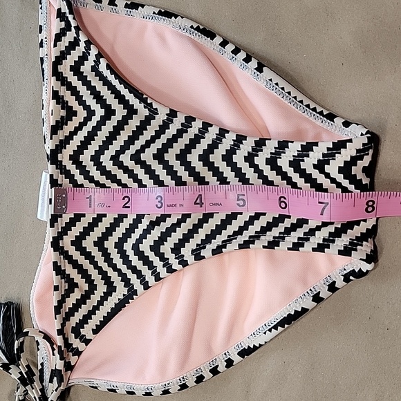 Xhilaration Size S, Black & Fleshy-Tan Chevron Boho Side Tie Bikini Bottoms - Picture 3 of 4